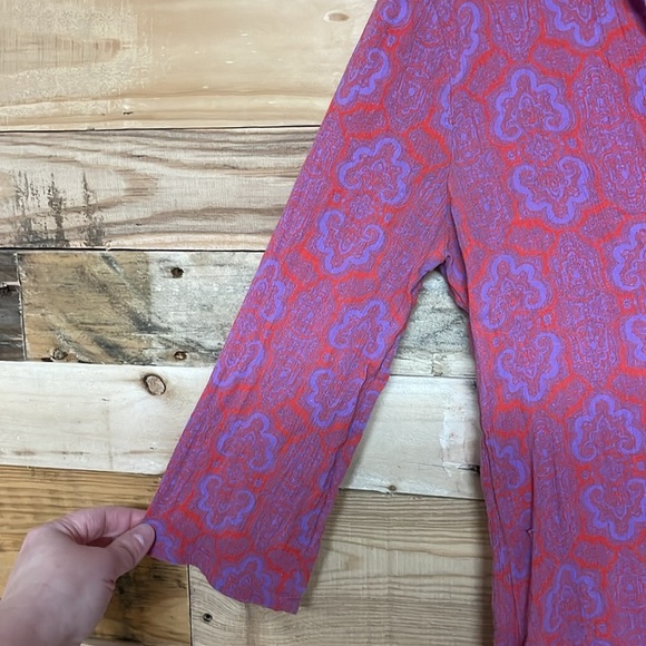 J.Crew size XXS Red & Purple Patterned V-neck Tunic Swimsuit Lightweight Coverup - Picture 4 of 7